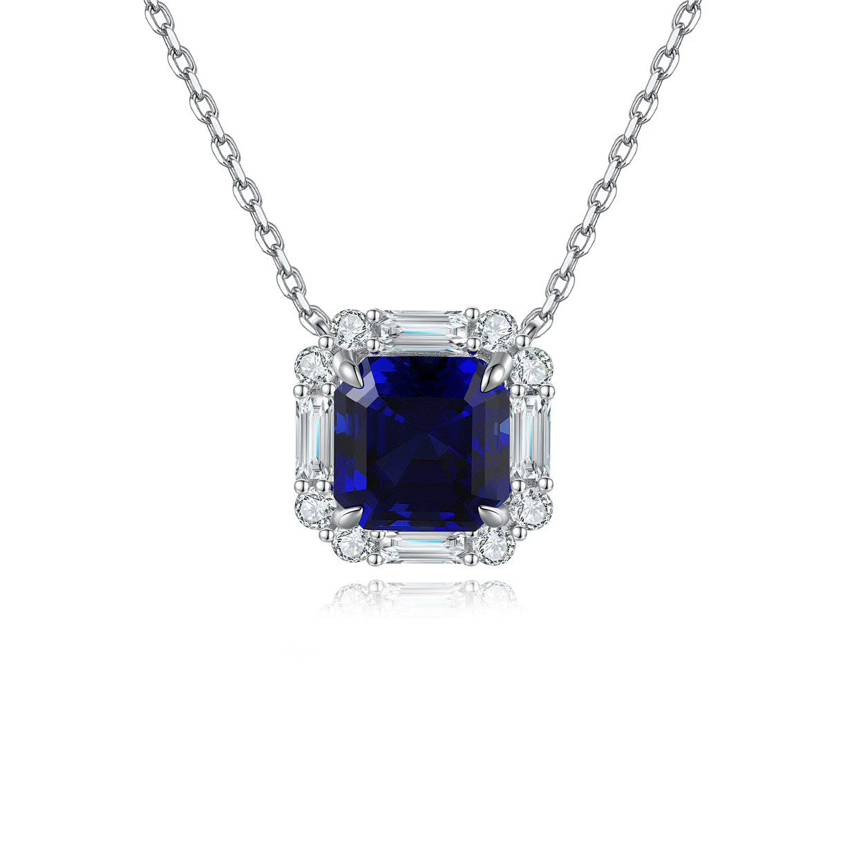 s925 sterling silver lab ruby/sapphire/emerald/paraiba/cobalt spinel & cz diamond necklace