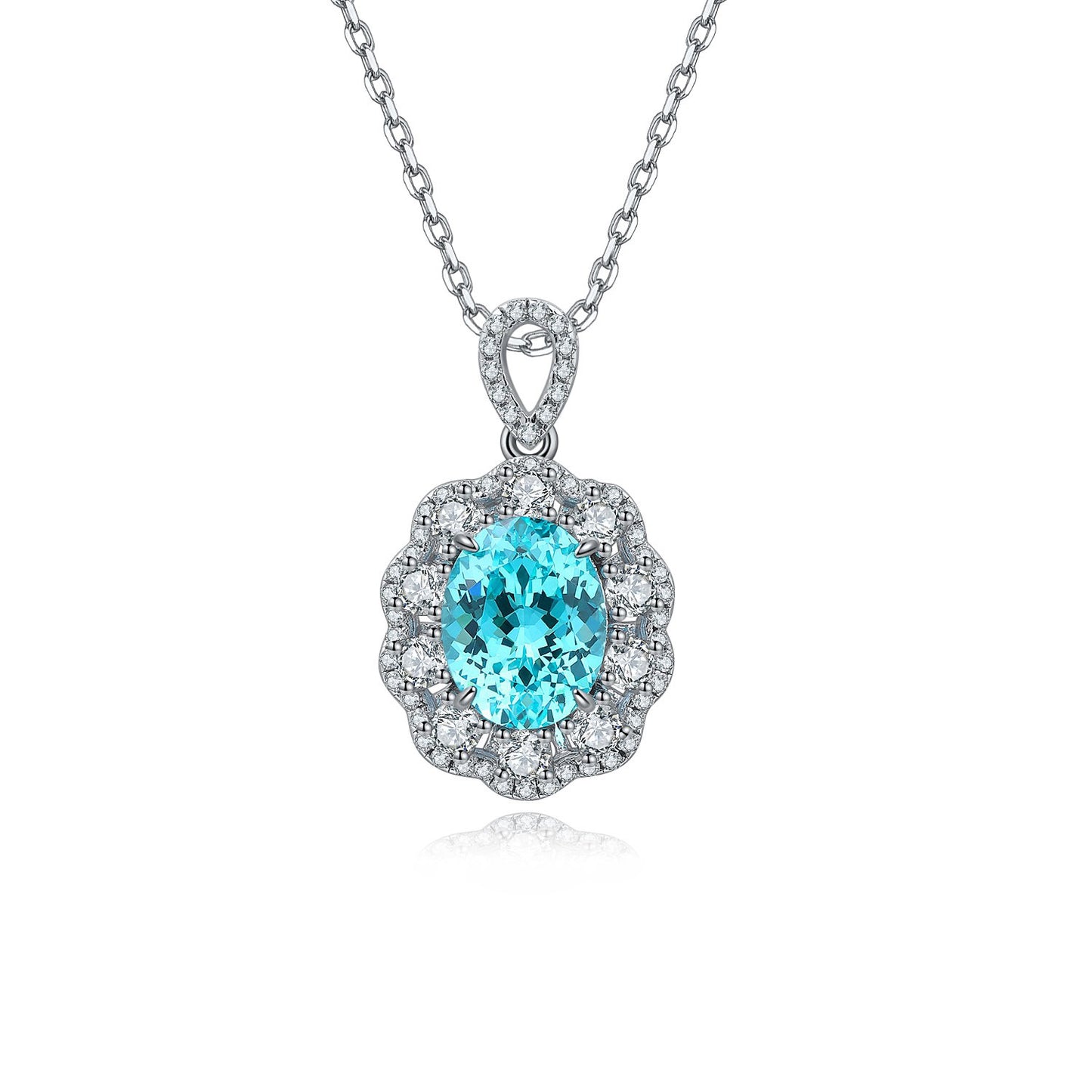 s925 sterling silver lab paraiba/ruby/sapphire/emerald/cobalt spinel & cz diamond necklace