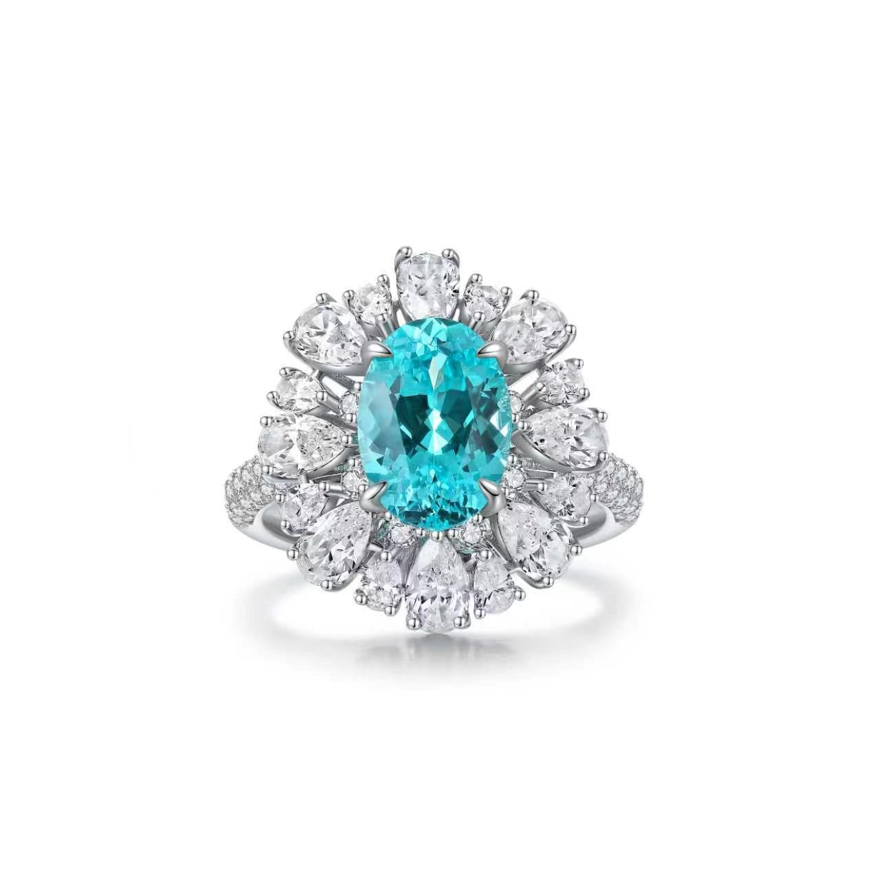 s925 sterling silver lab paraiba/ruby/emerald/sapphire & cz diamond ring