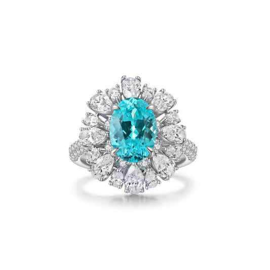 S925 Sterling Silver Lab Paraiba/Ruby/Emerald/Sapphire & CZ Diamond Ring