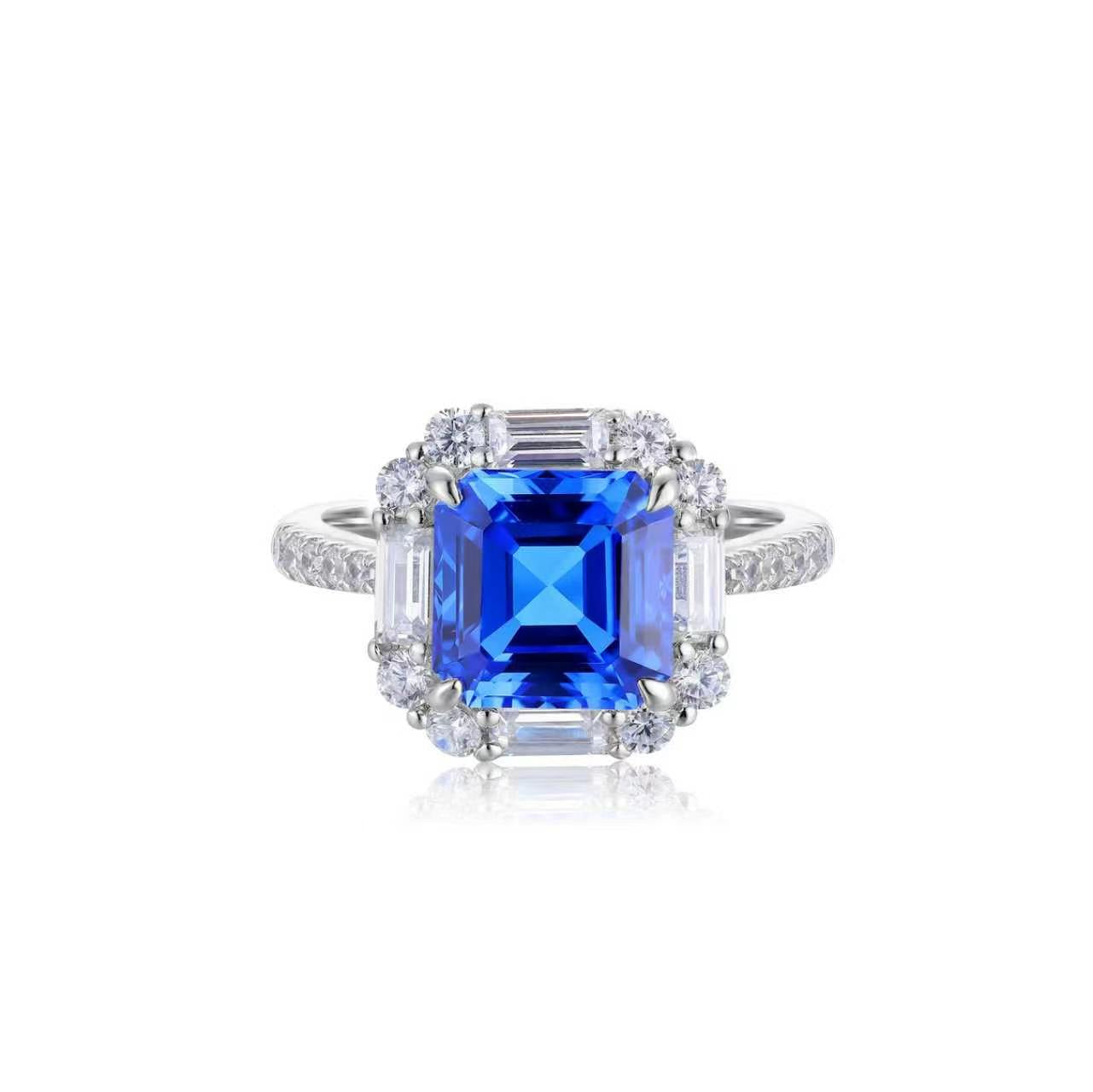 s925 sterling silver lab paraiba/ruby/sapphire/emerald/cobalt spinel & cz diamond ring