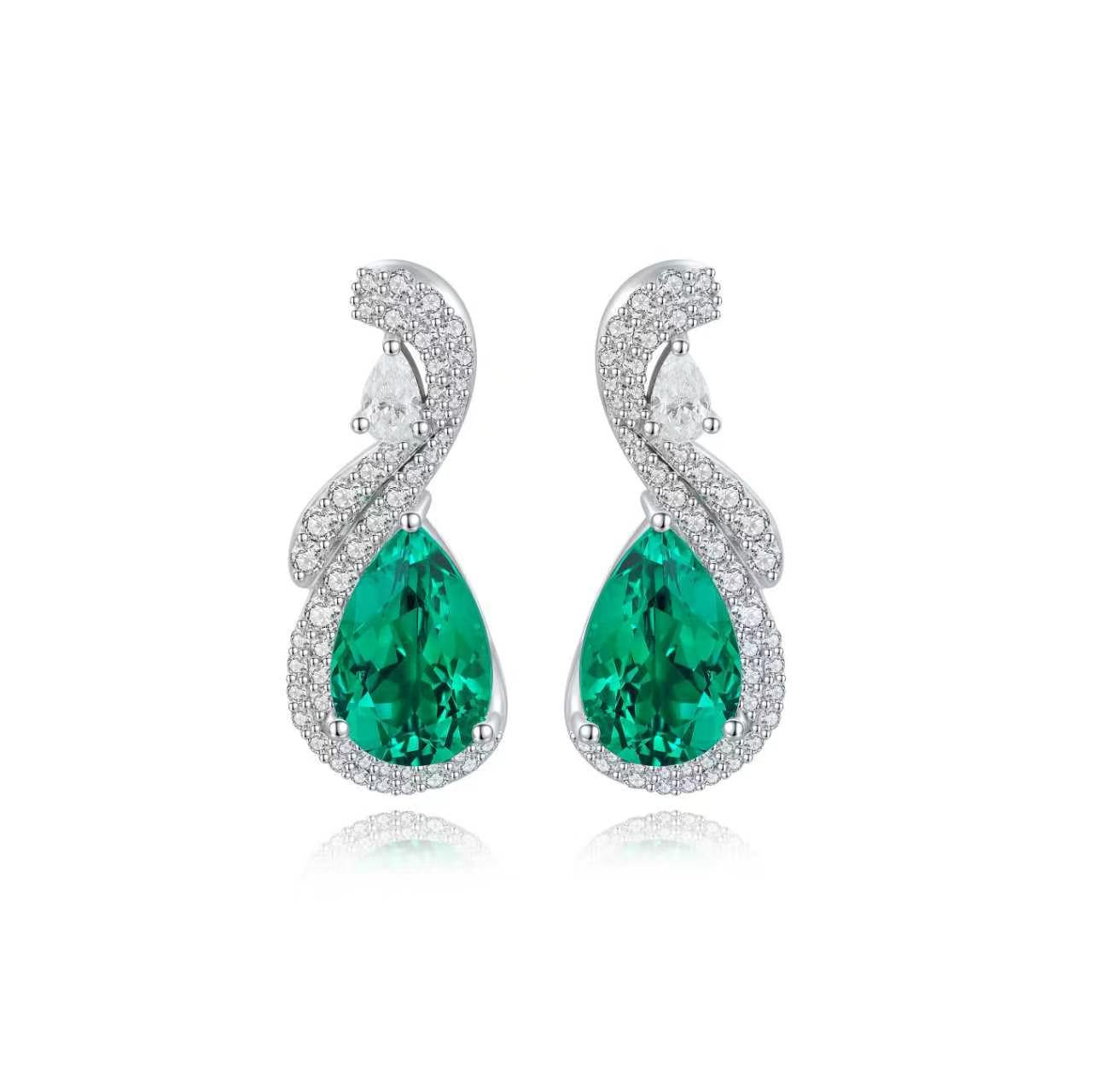 s925 sterling silver lab emerald/ruby/sapphire/paraiba/cobalt spinel & cz diamond earrings