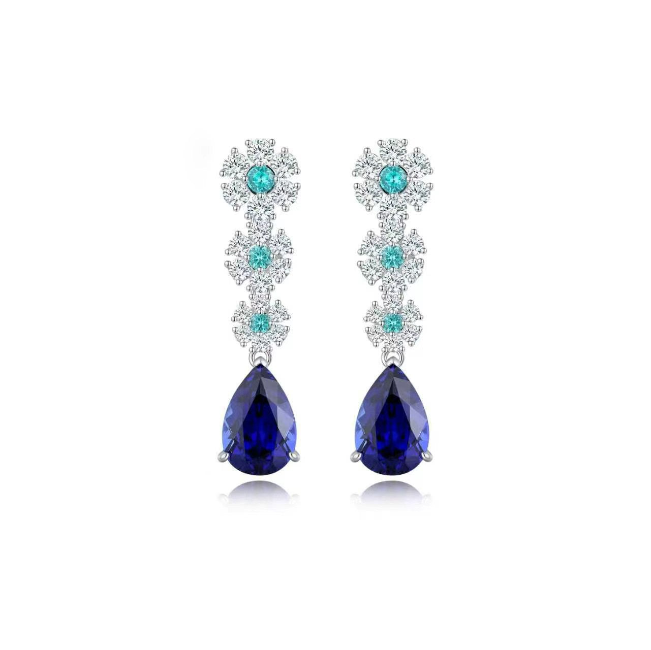 s925 sterling silver lab emerald/ruby/sapphire/cobalt spinel & cz diamond earrings