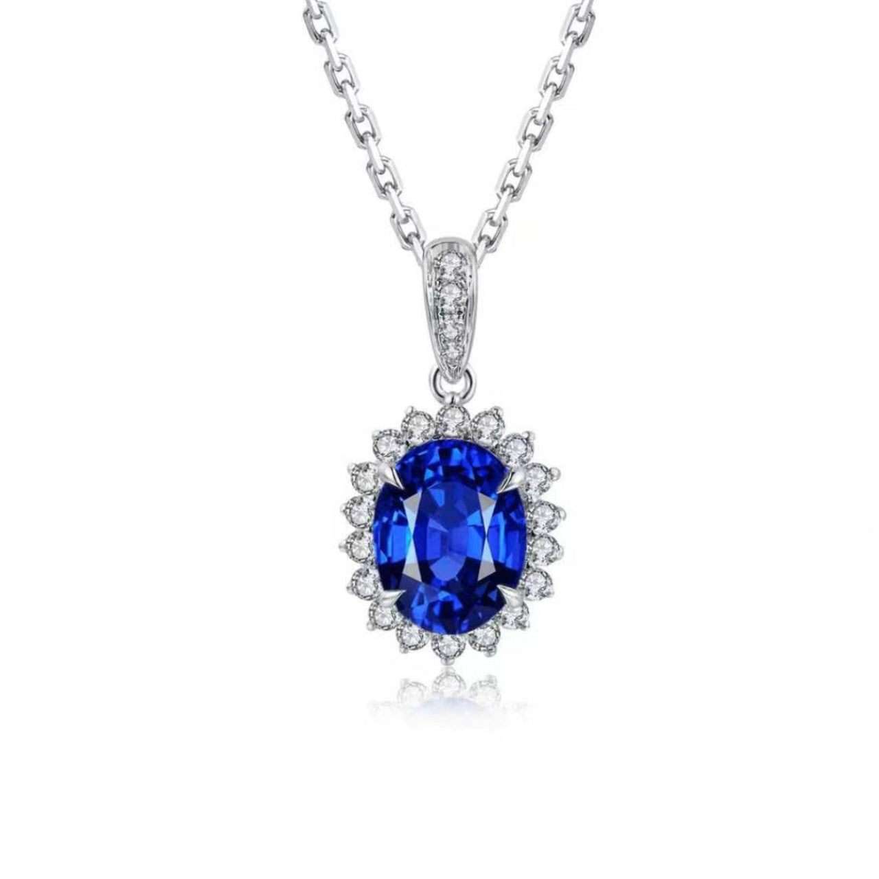 s925 sterling silver lab sapphire/ruby/emerald/paraiba & cz diamond necklace