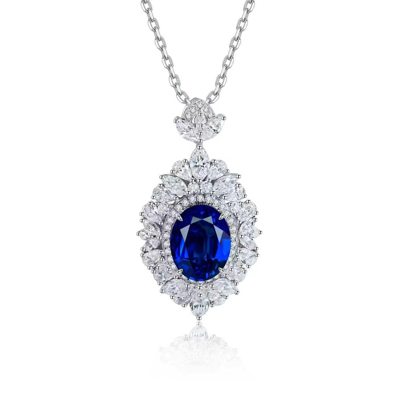 s925 sterling silver lab emerald/ruby/sapphire/paraiba/cobalt spinel & cz diamond necklace