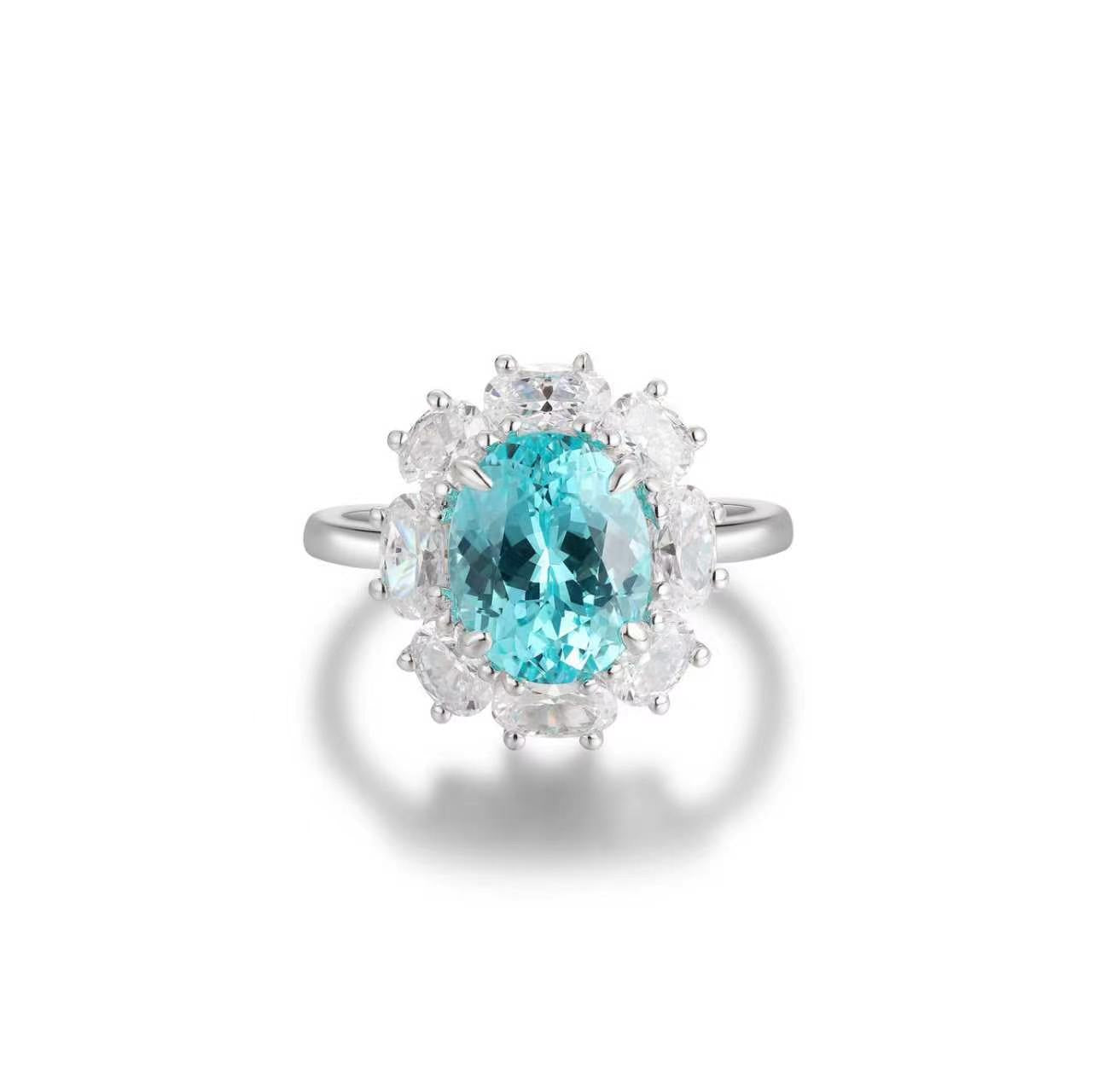 s925 sterling silver lab sapphire/ruby/paraiba/cobalt spinel & cz diamond ring