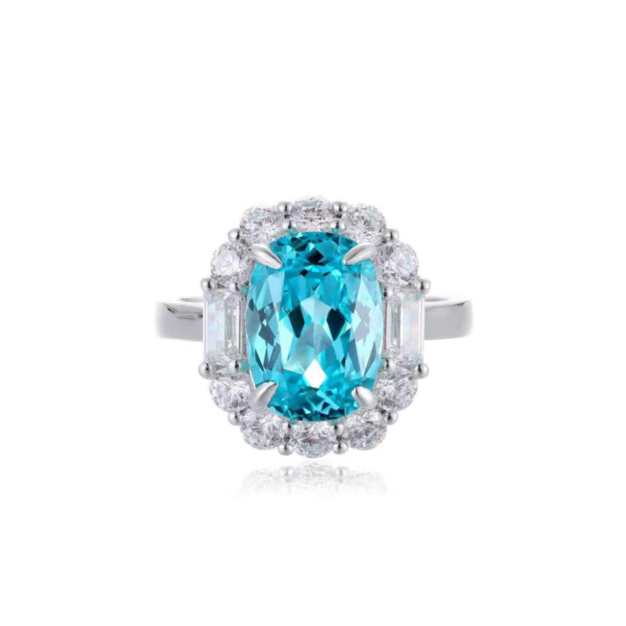 s925 sterling silver lab paraiba/sapphire/emerald/ruby & cz diamond ring