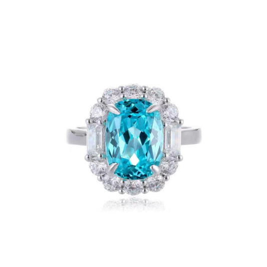 S925 Sterling Silver Lab Paraiba/Sapphire/Emerald/Ruby & CZ Diamond Ring