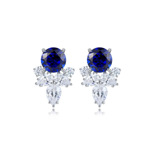 S925 Sterling Silver Lab Sapphire/Ruby/Emerald/Paraiba & CZ Diamond Stud Earrings