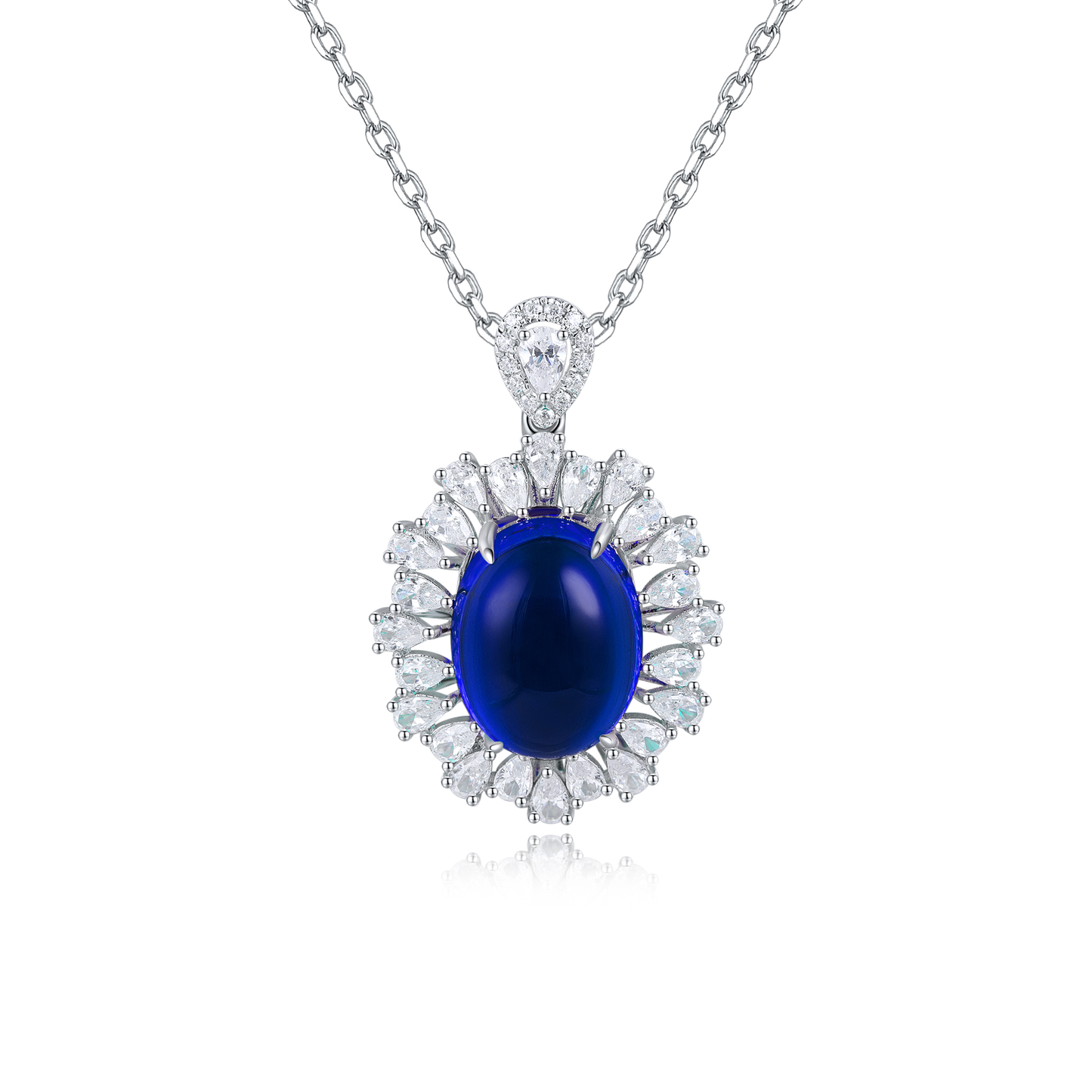 s925 sterling silver lab ruby/sapphire/emerald & cz diamond necklace