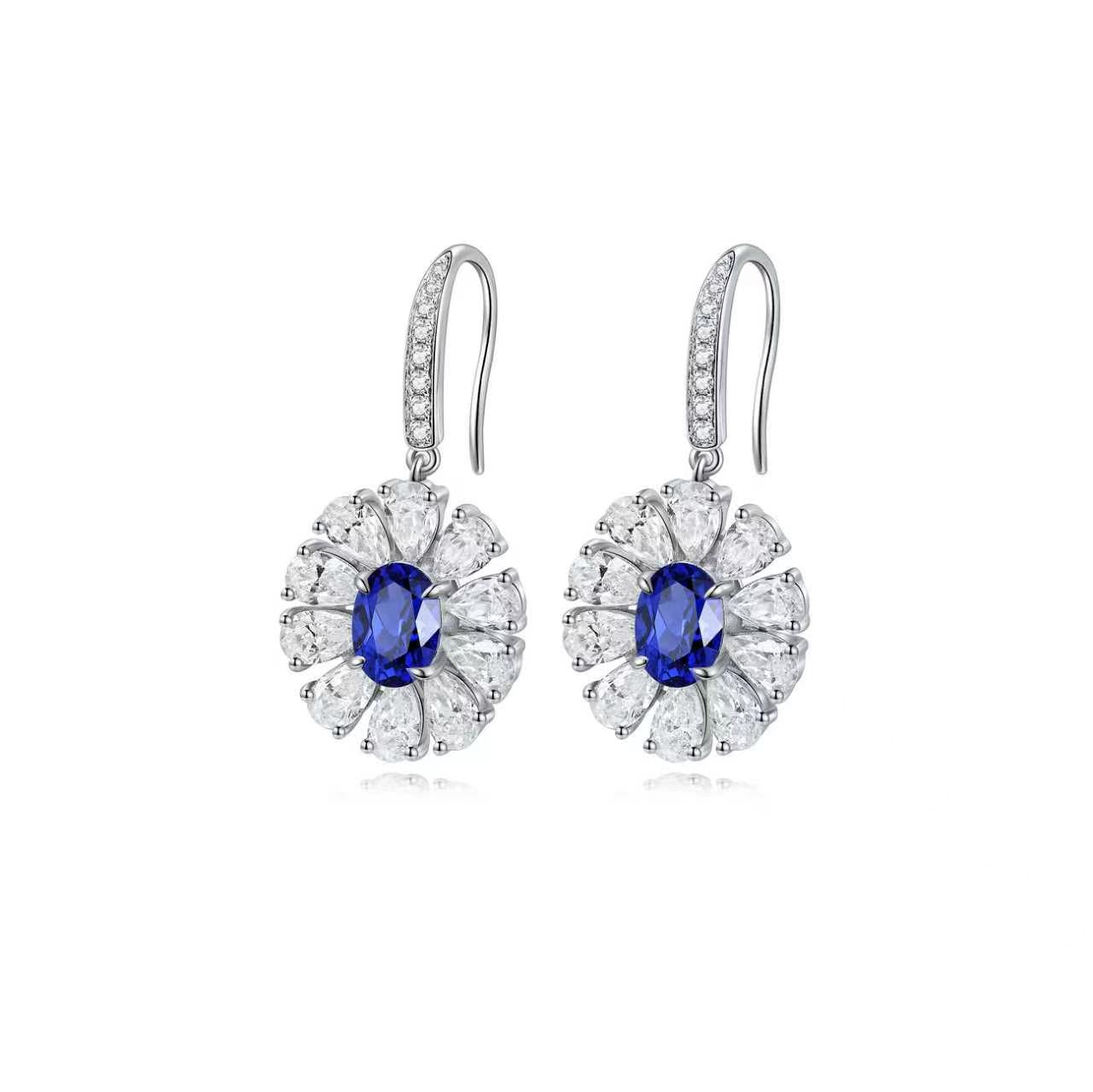 s925 sterling silver lab emerald/cobalt spinel/ruby/sapphire/paraiba & cz diamond earrings