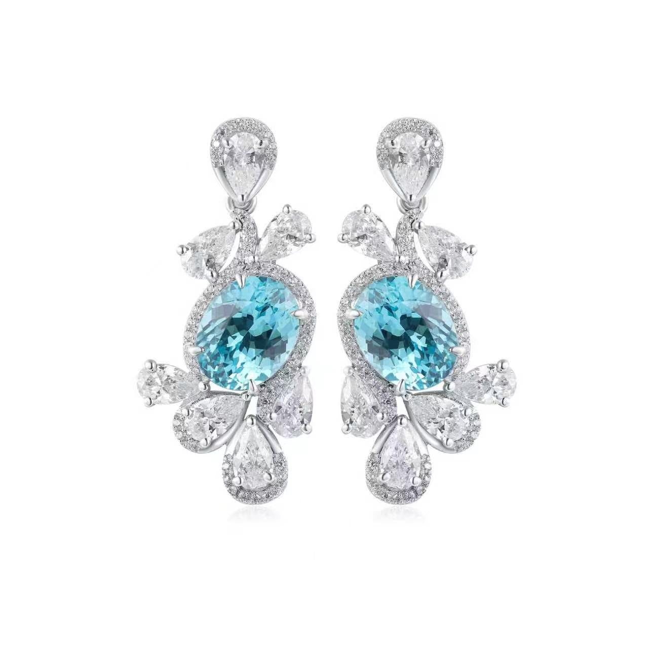 s925 sterling silver lab sapphire/ruby/emerald/paraiba/cobalt spinel & cz diamond earrings