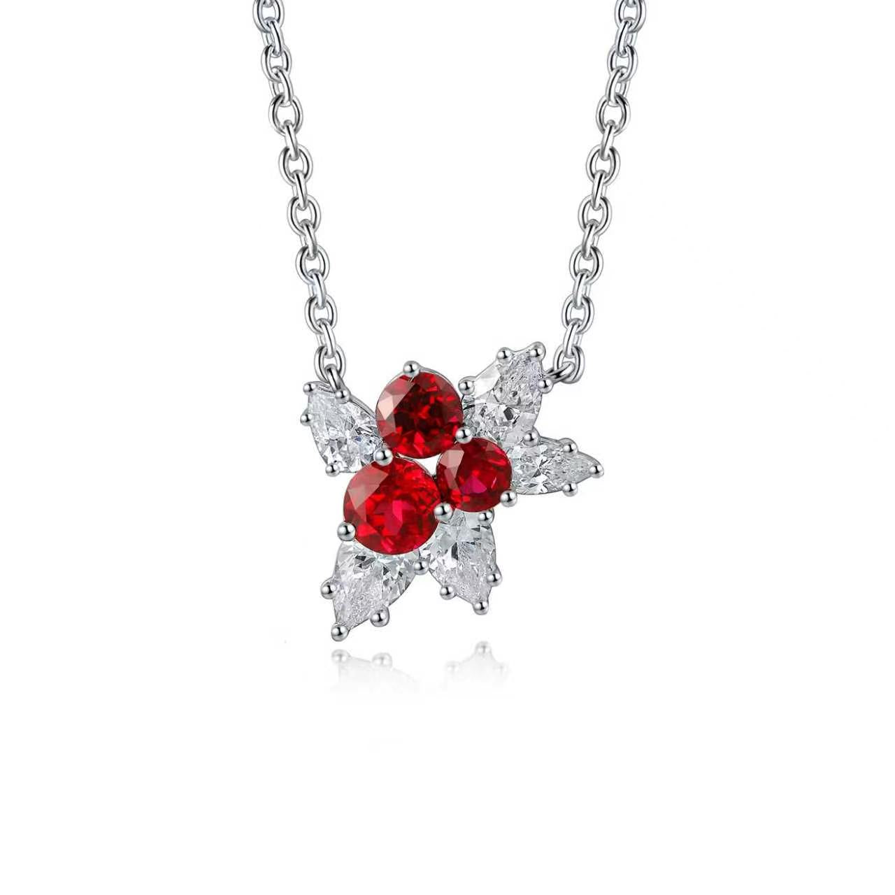 s925 sterling silver lab ruby/emerald/sapphire/paraiba & cz diamond necklace