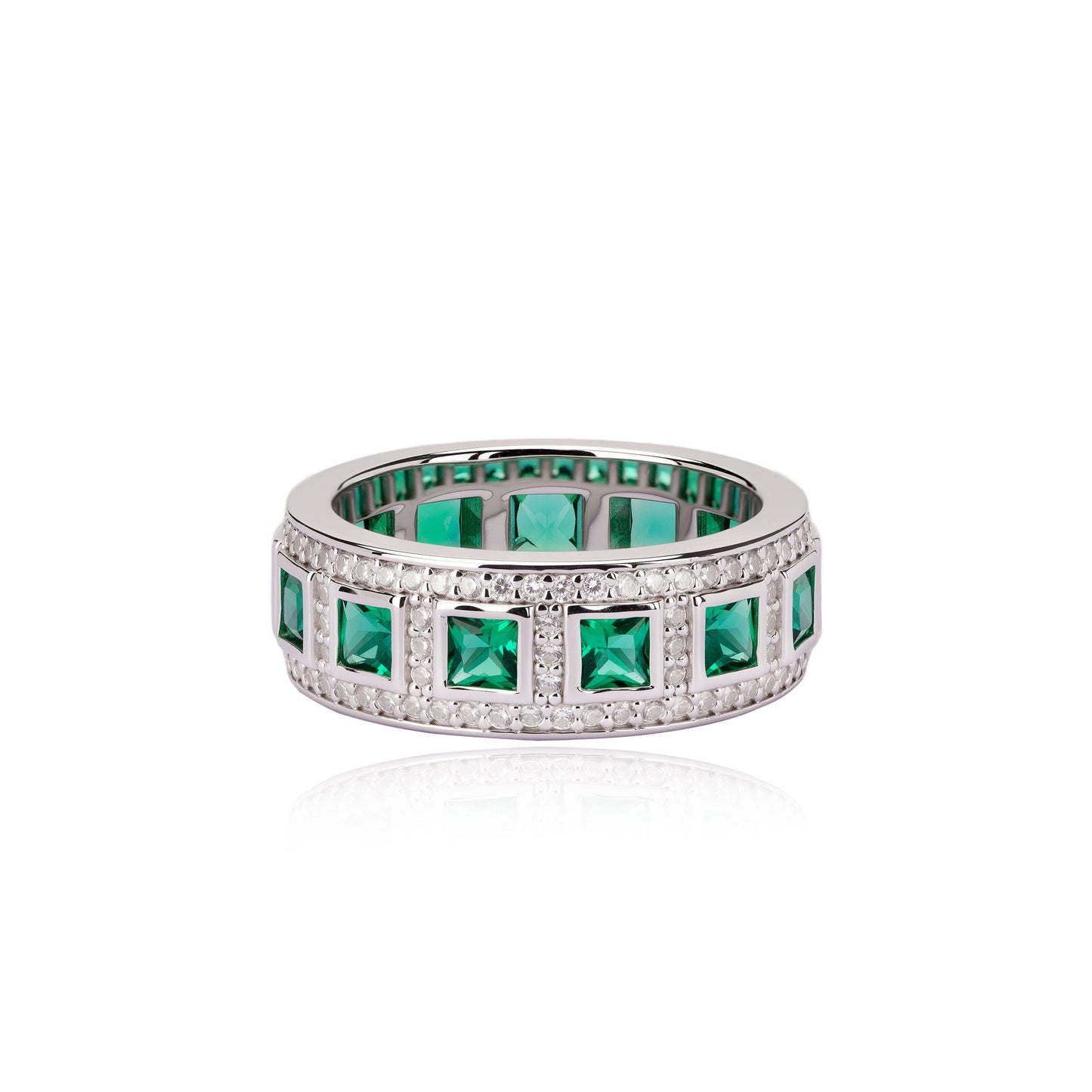 s925 sterling silver lab emerald/ruby/sapphire & cz diamond ring