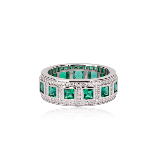 S925 Sterling Silver Lab Emerald/Ruby/Sapphire & CZ Diamond Ring