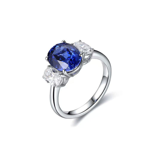 S925 Sterling Silver Lab Sapphire/Ruby & CZ Diamond Ring
