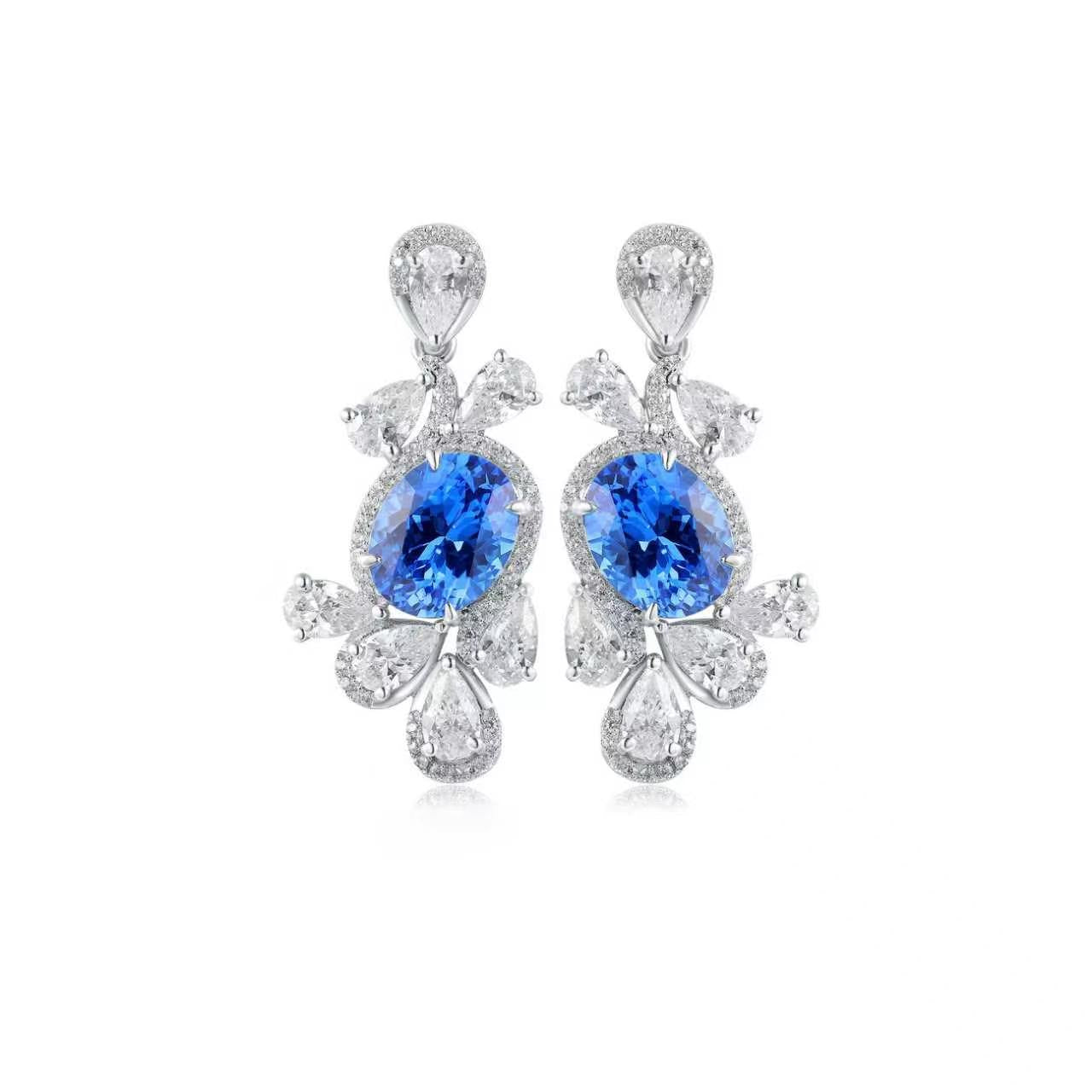 s925 sterling silver lab sapphire/ruby/emerald/paraiba/cobalt spinel & cz diamond earrings