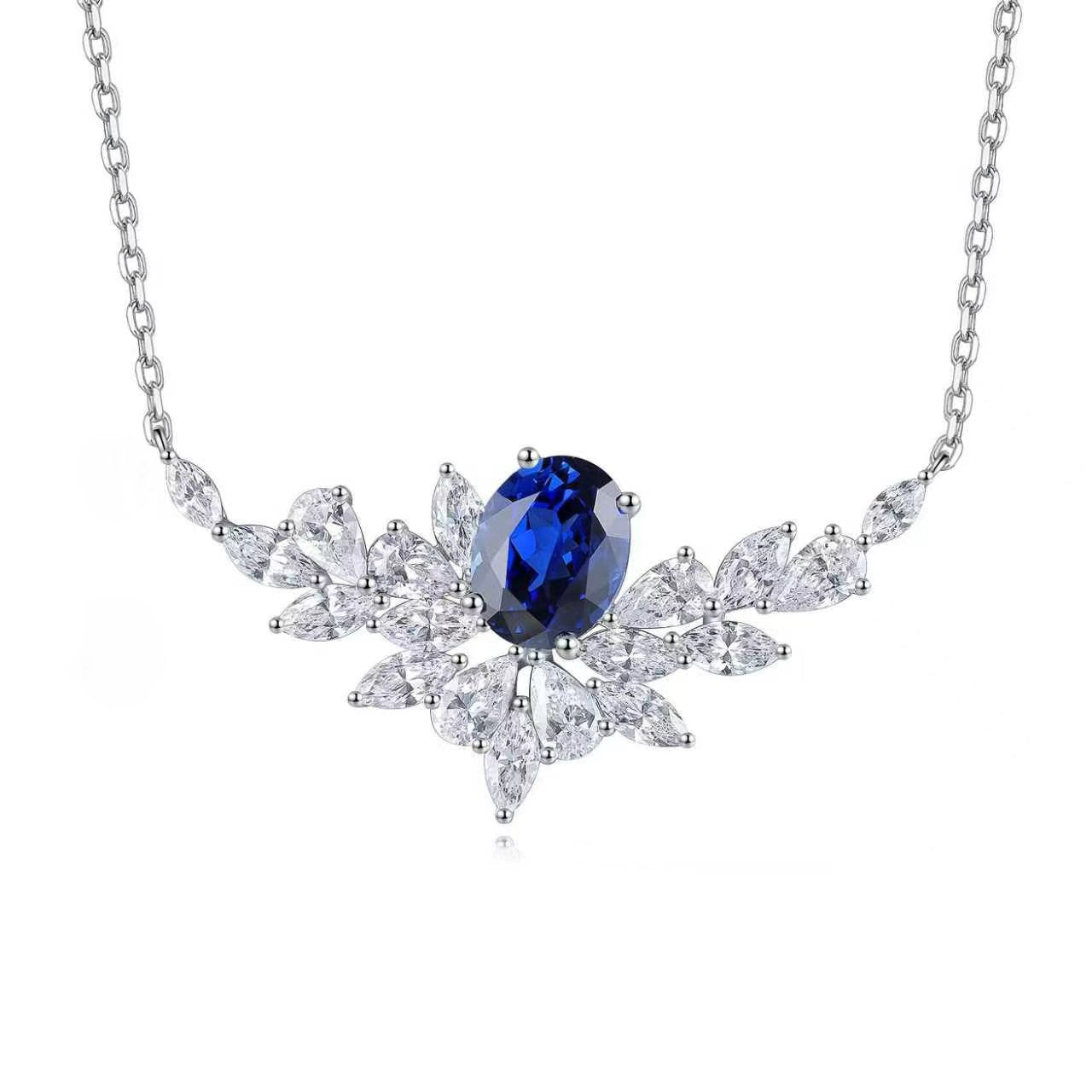 s925 sterling silver lab ruby/sapphire/emerald/paraiba/cobalt spinel & cz diamond necklace
