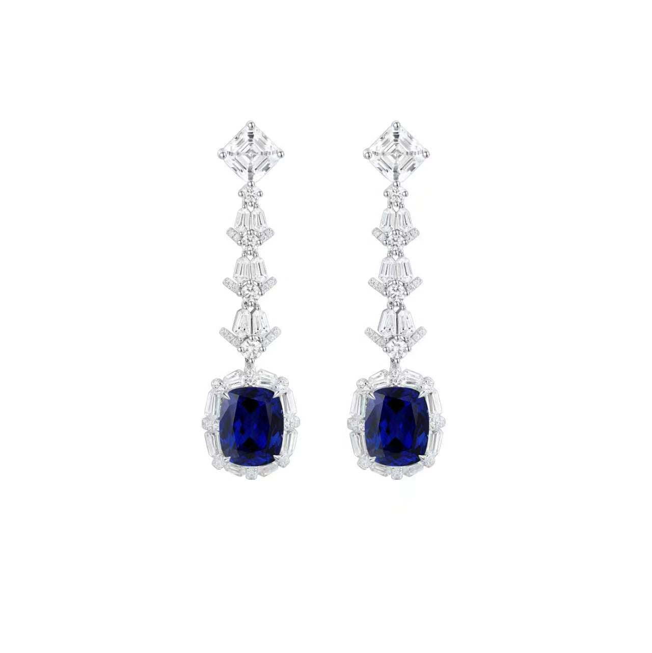 s925 sterling silver lab paraiba/sapphire & cz diamond earrings