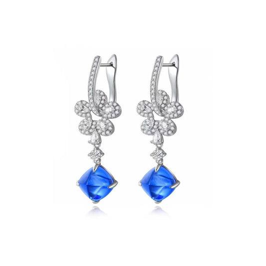 S925 Sterling Silver Lab Cobalt Spinel/Paraiba/Ruby/Sapphire/Emerald & CZ Diamond Earrings