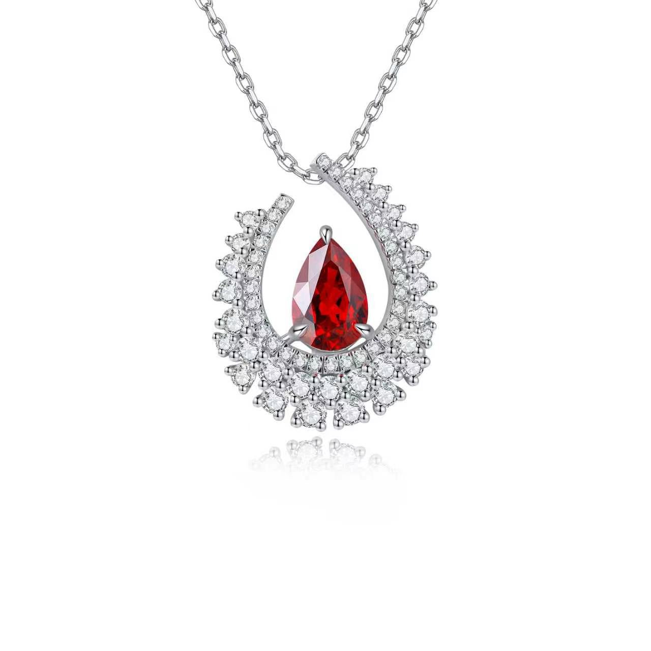 s925 sterling silver lab emerald/ruby/sapphire/paraiba & cz diamond necklace