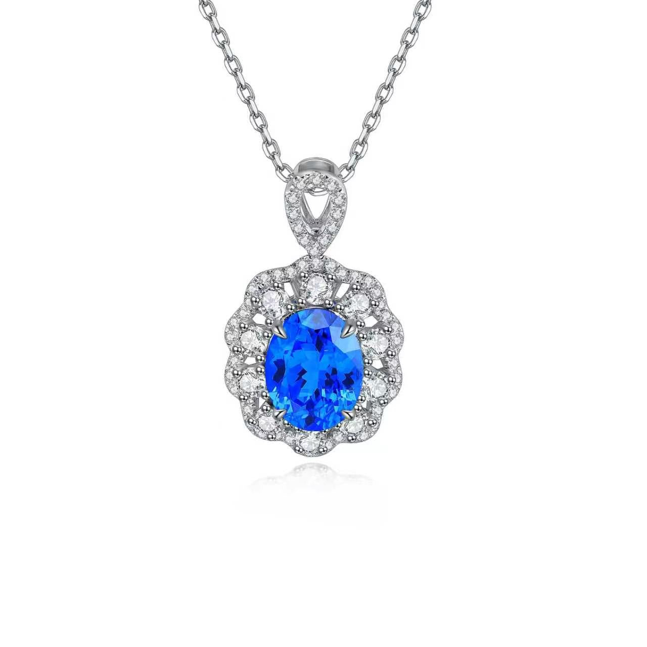 s925 sterling silver lab paraiba/ruby/sapphire/emerald/cobalt spinel & cz diamond necklace