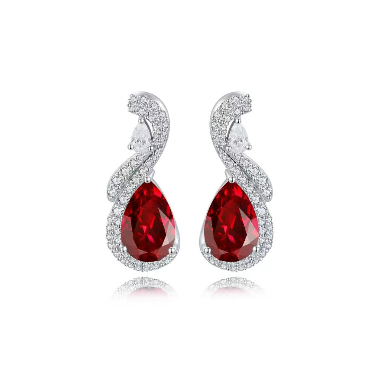 s925 sterling silver lab emerald/ruby/sapphire/paraiba/cobalt spinel & cz diamond earrings