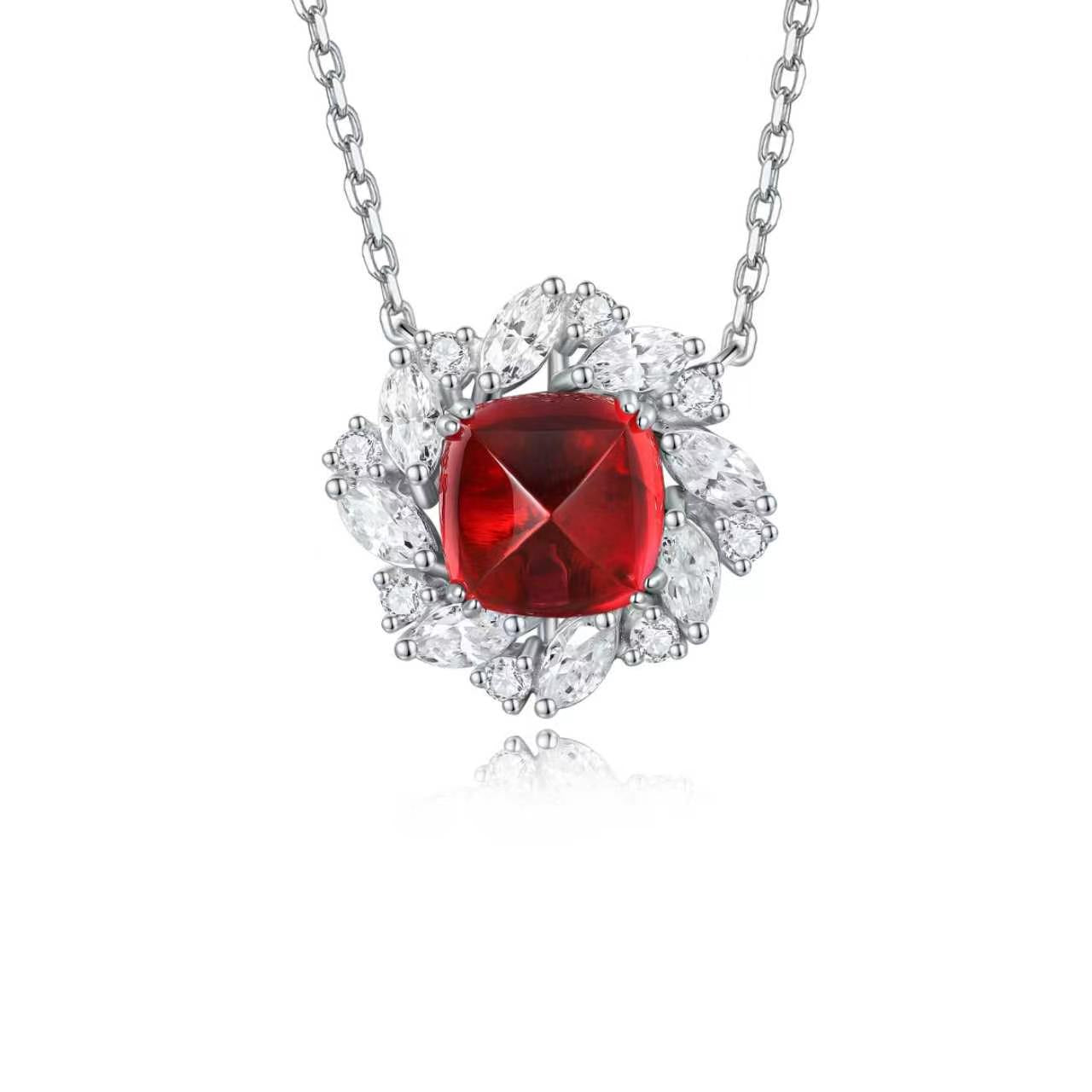 s925 sterling silver lab ruby/emerald/sapphire/paraiba & cz diamond necklace