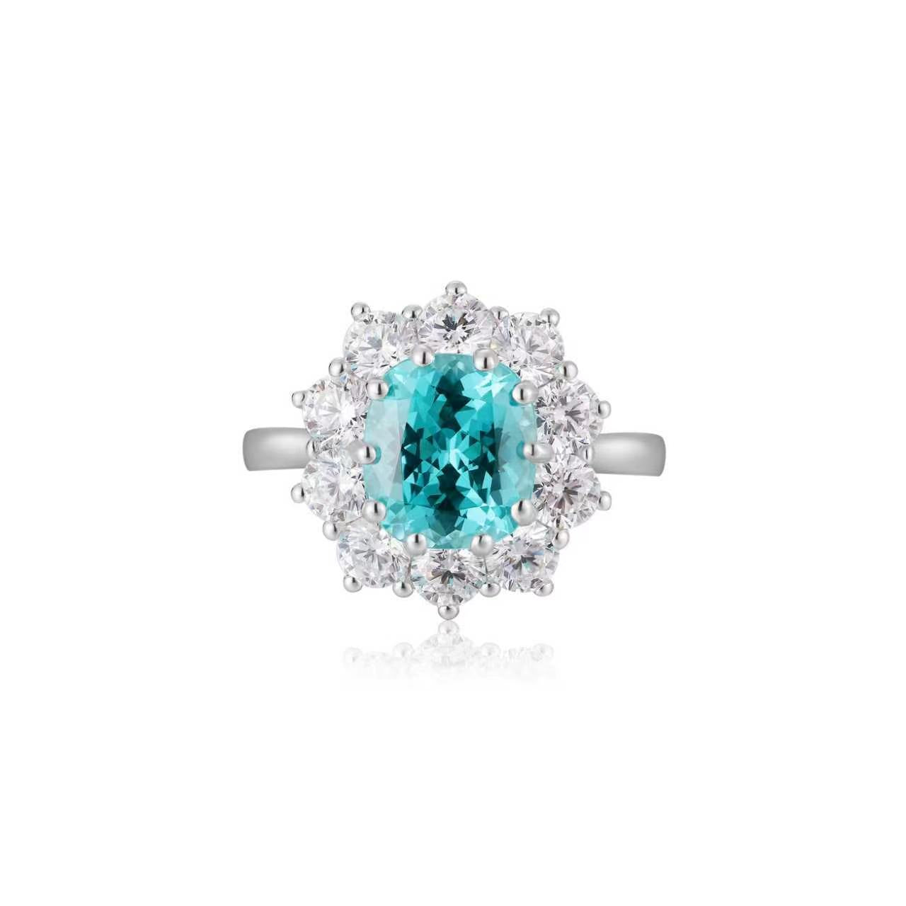 s925 sterling silver lab cobalt spinel/ruby/sapphire/emerald/paraiba & cz diamond ring