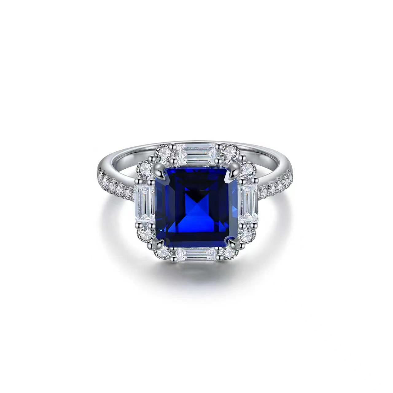 s925 sterling silver lab paraiba/ruby/sapphire/emerald/cobalt spinel & cz diamond ring