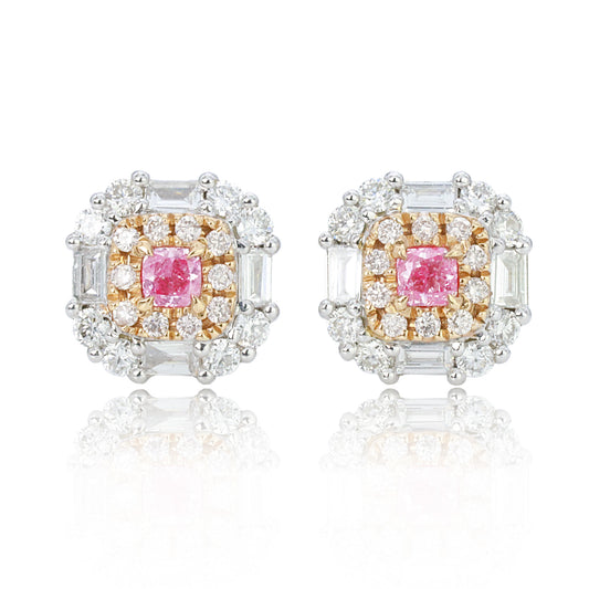 14K/18K GOLD 0.58 CTW FANY PINK DIAMOND & DIAMOND EARRINGS