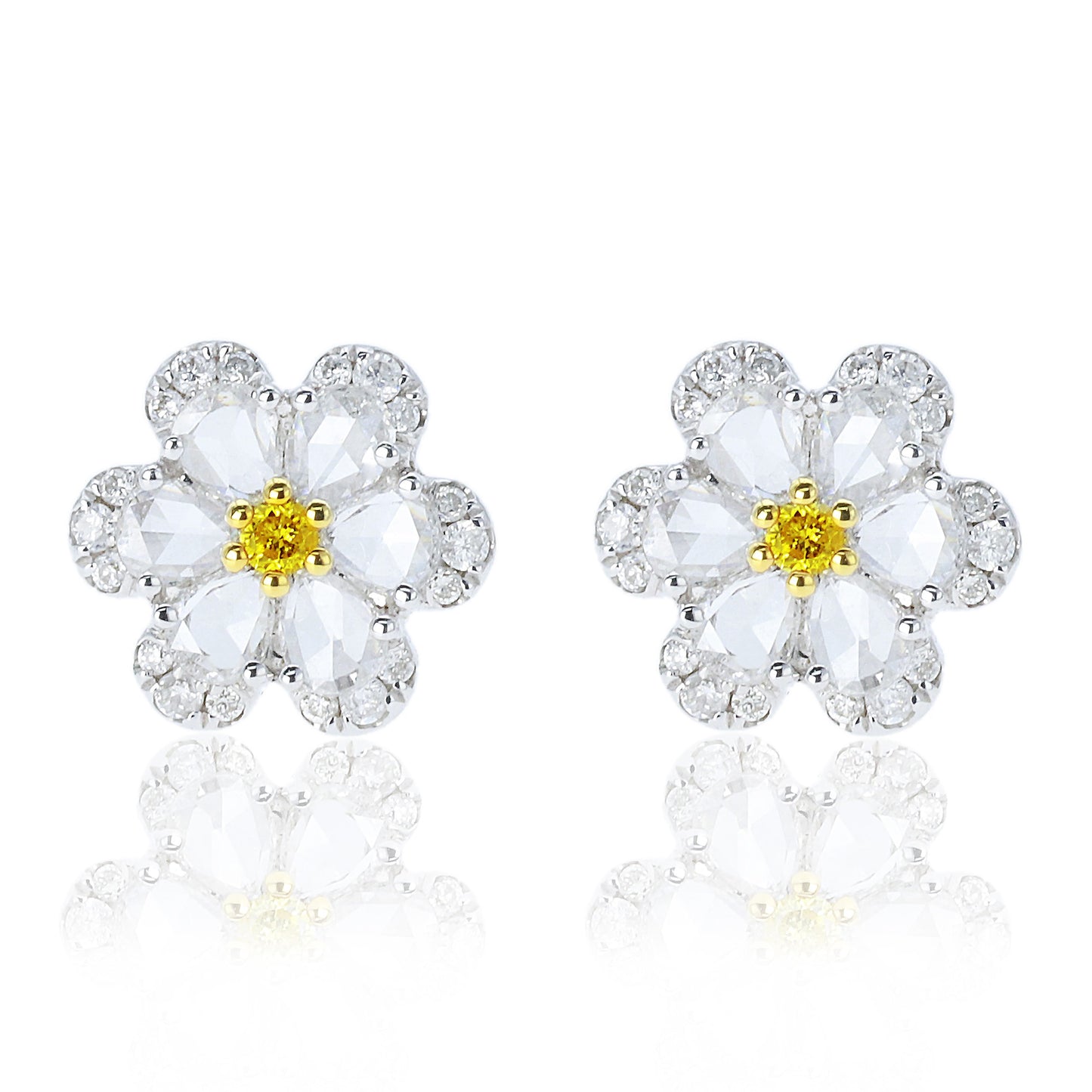 14k/18k gold 0.47  ctw yellow diamond&diamond stud earrings