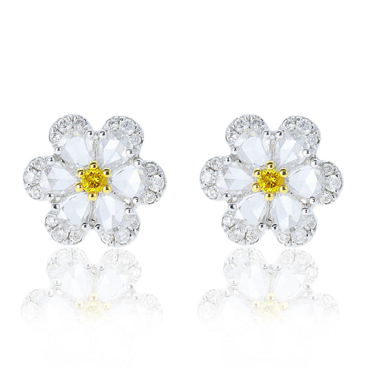 14K/18K GOLD 0.47  CTW YELLOW DIAMOND&DIAMOND STUD EARRINGS