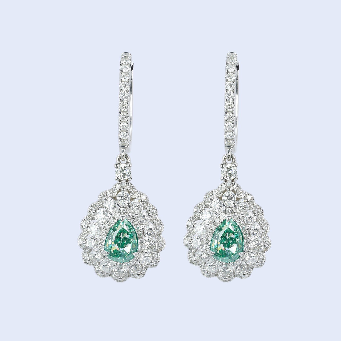 14k gold 2.26 ctw natural fancy green diamond & diamond earrings