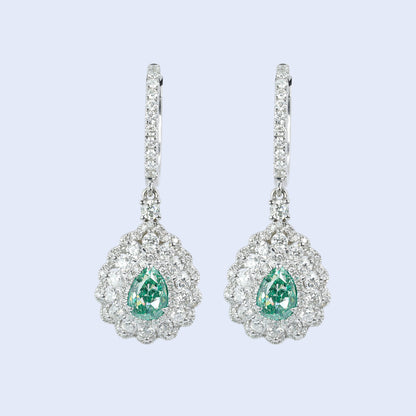 14K GOLD 2.26 CTW NATURAL FANCY GREEN DIAMOND & DIAMOND EARRINGS