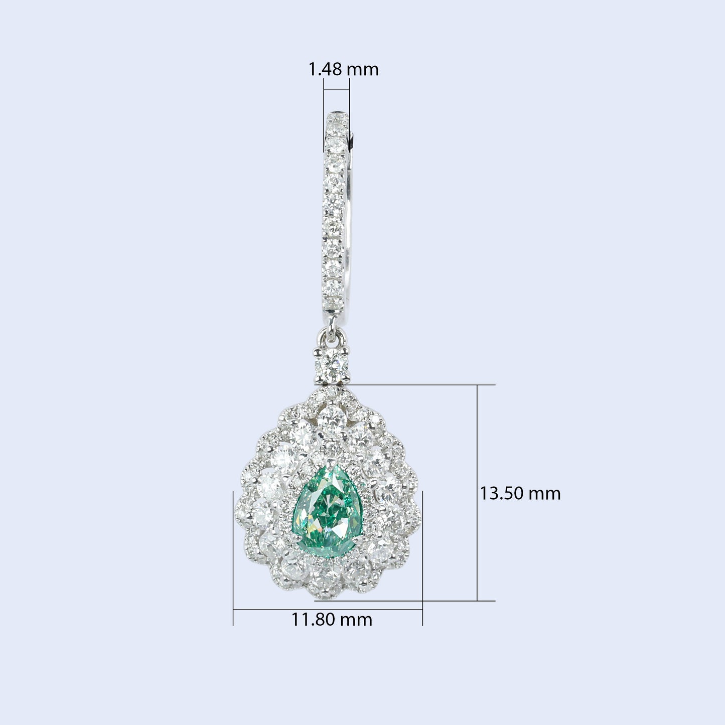 14k gold 2.26 ctw natural fancy green diamond & diamond earrings