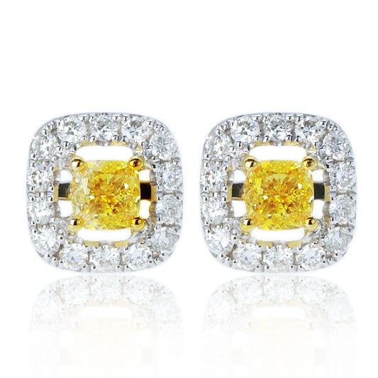 14K/18K GOLD 0.55  CTW YELLOW DIAMOND&DIAMOND STUD EARRINGS