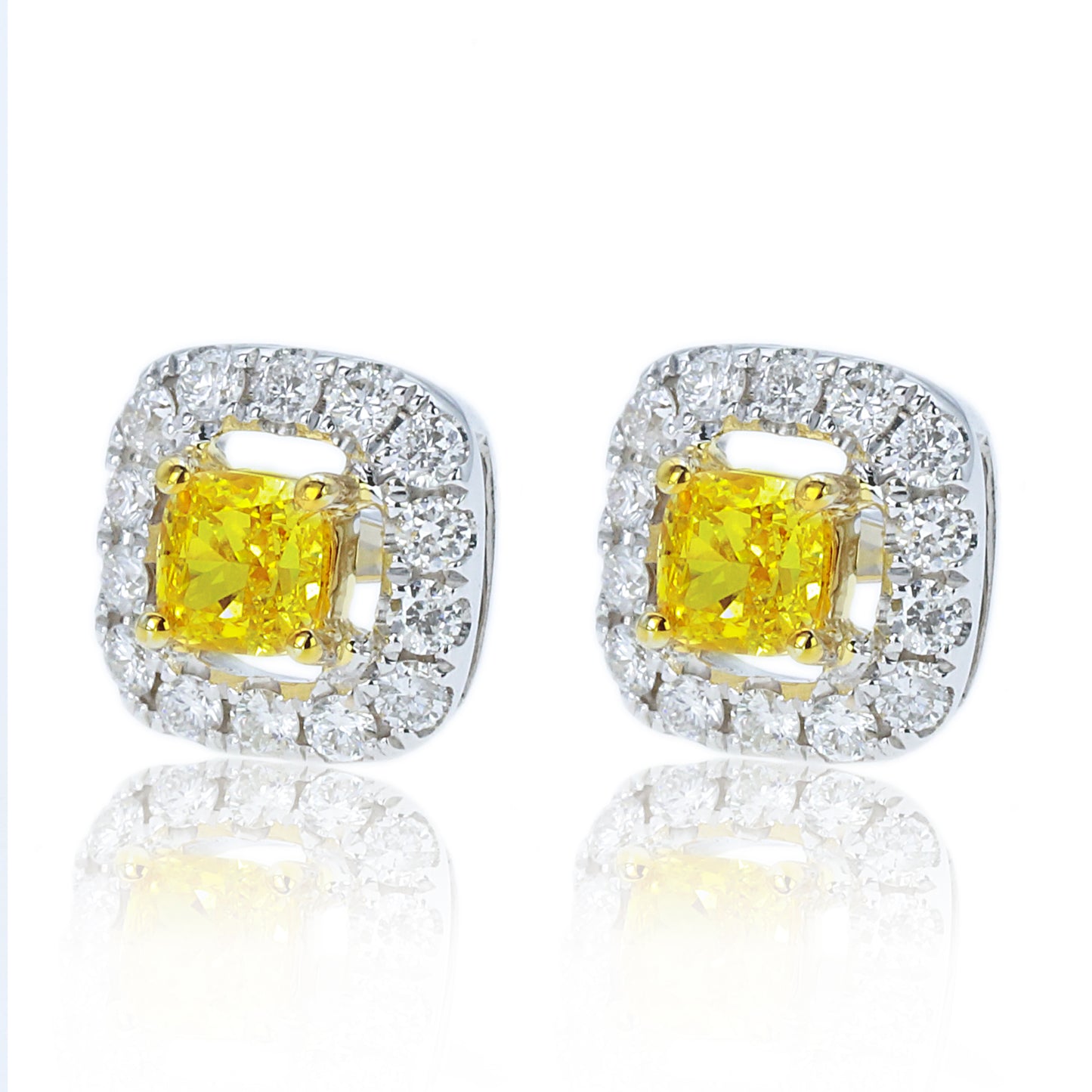 14k/18k gold 0.55  ctw yellow diamond&diamond stud earrings