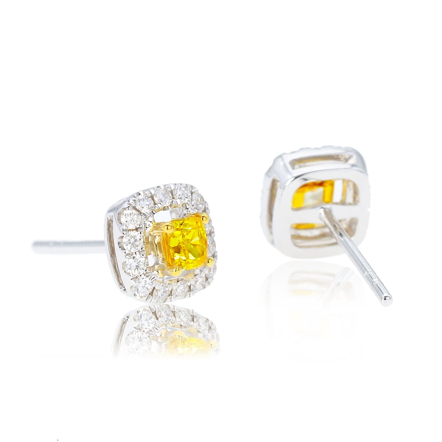 14k/18k gold 0.55  ctw yellow diamond&diamond stud earrings