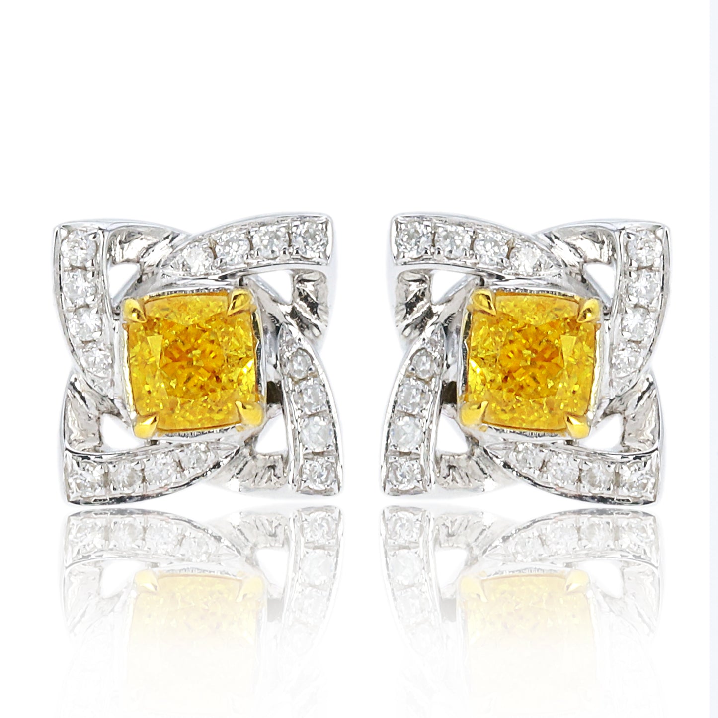 14k/18k gold 0.50 ctw yellow diamond&diamond stud earrings