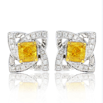 14K/18K GOLD 0.50 CTW YELLOW DIAMOND&DIAMOND STUD EARRINGS