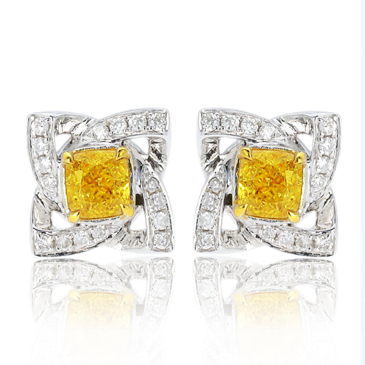 14K/18K GOLD 0.50 CTW YELLOW DIAMOND&DIAMOND STUD EARRINGS