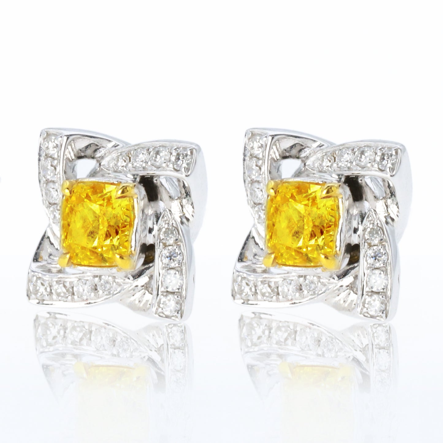 14k/18k gold 0.50 ctw yellow diamond&diamond stud earrings