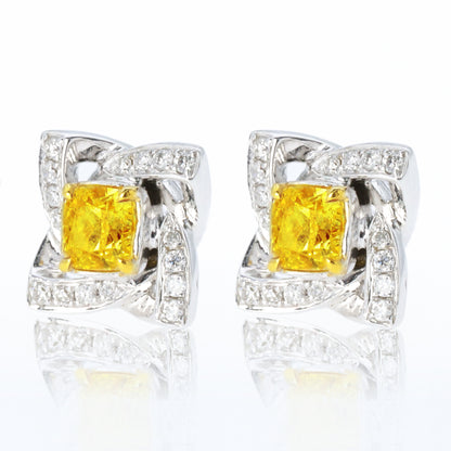 14K/18K GOLD 0.50 CTW YELLOW DIAMOND&DIAMOND STUD EARRINGS