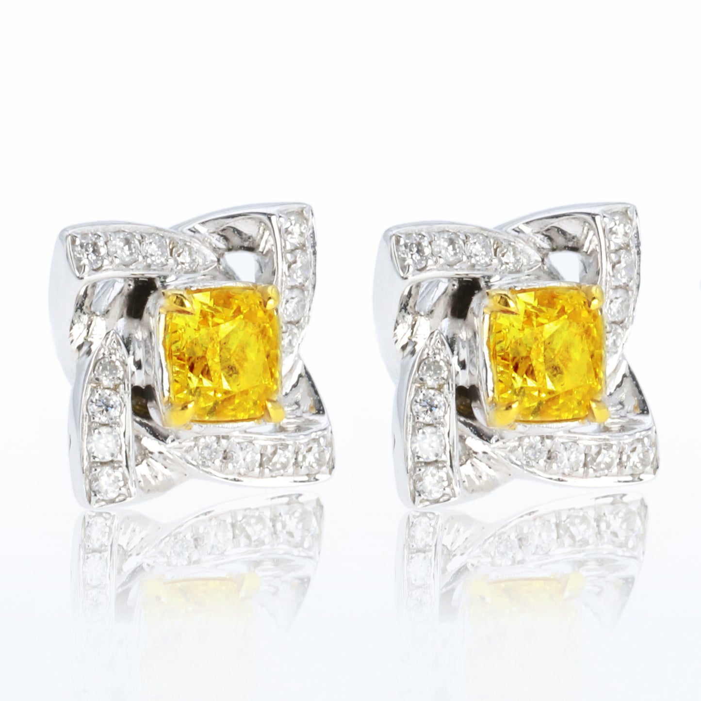 14k/18k gold 0.50 ctw yellow diamond&diamond stud earrings