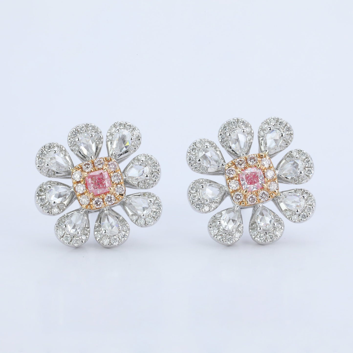 14k gold 1.34 ctw natural fancy pink diamond & diamond earrings