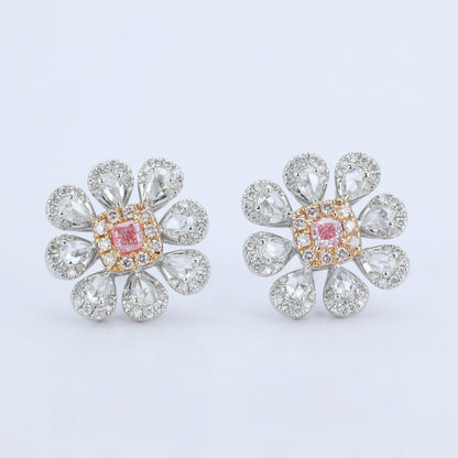 14K GOLD 1.34 CTW NATURAL FANCY PINK DIAMOND & DIAMOND EARRINGS