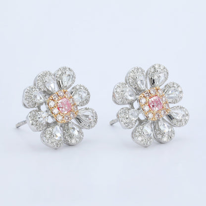 14K GOLD 1.34 CTW NATURAL FANCY PINK DIAMOND & DIAMOND EARRINGS