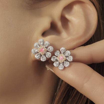 14K GOLD 1.34 CTW NATURAL FANCY PINK DIAMOND & DIAMOND EARRINGS