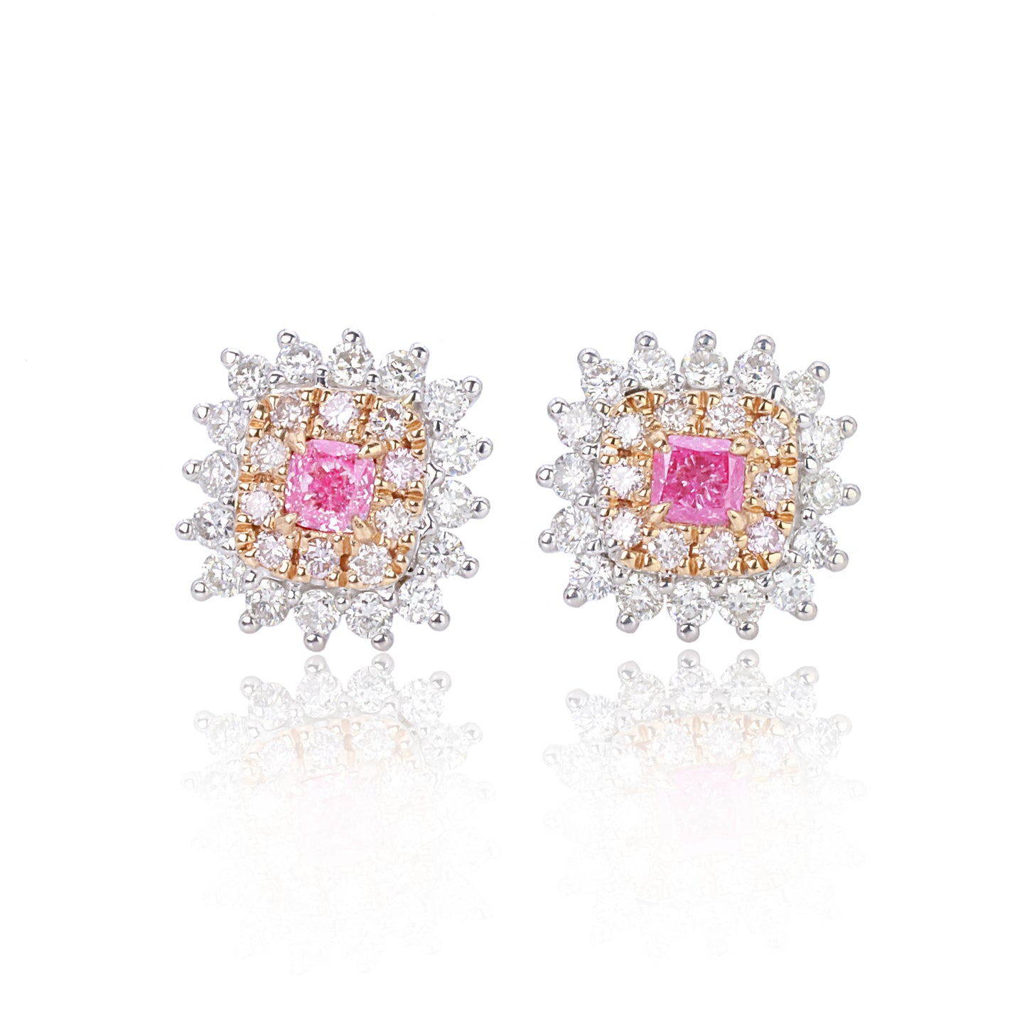 14/18 k gold 0.72 ctw fancy pink diamond & diamond stud earrings